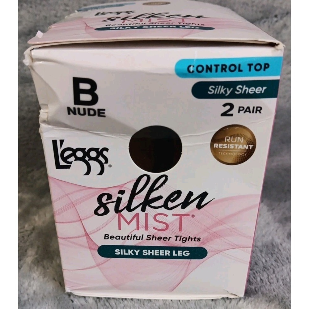Leggs Silken Mist Tights Sz B Nude Control Top Run Resist Silky Sheer Leg 2 Pair